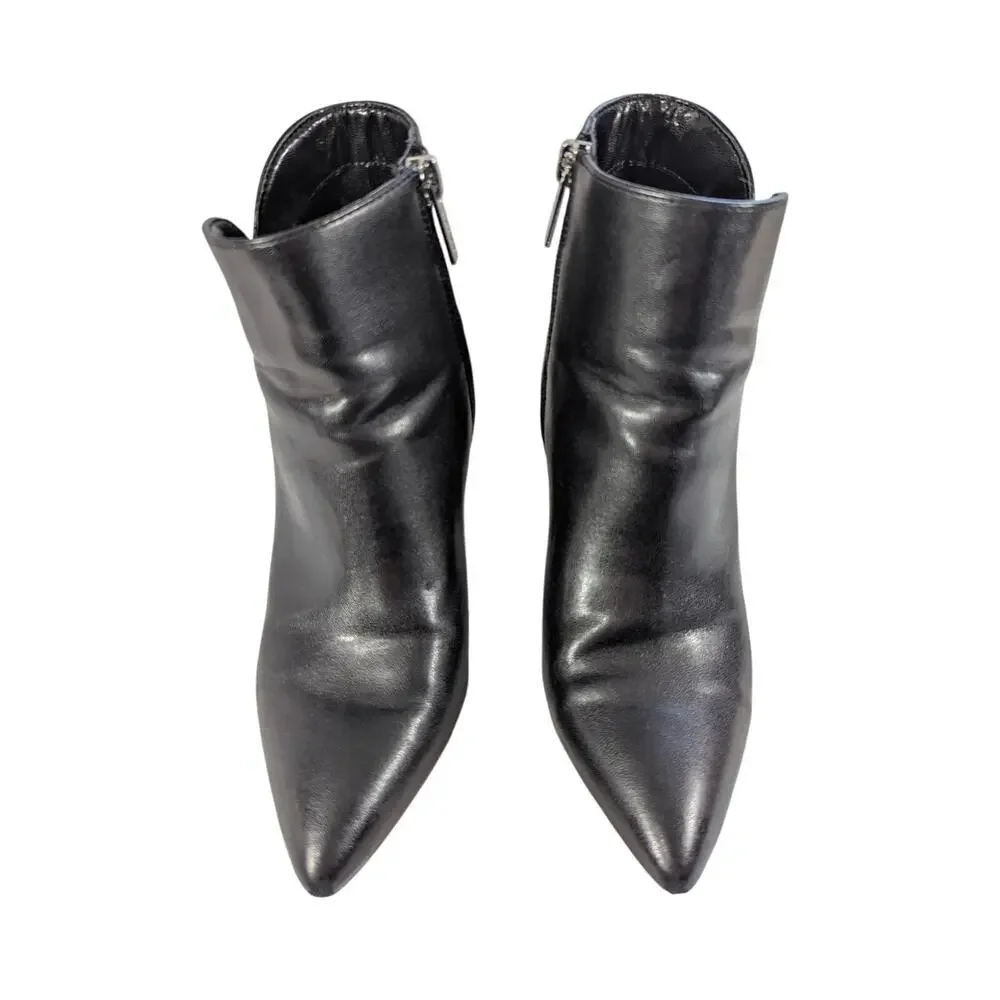 UNISA! MILANI BLACK VEGAN LEATHER CHUNKY HEEL, POINTY TOE ANKLE BOOTS! SZ 5.5M
